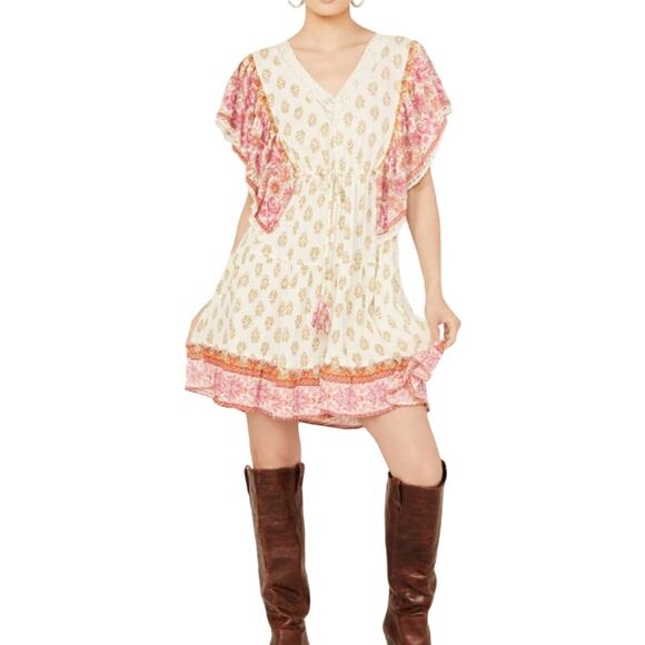 New ~ ANGIE ~  Women's Border Print Dress Size L FALL BONFIRES BOOTS - Picture 2 of 9